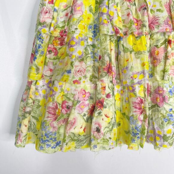 LoveShackFancy Small S Yellow Floral Brynlee Ruffle Tiered Skirt Cotton Silk - Picture 4 of 12